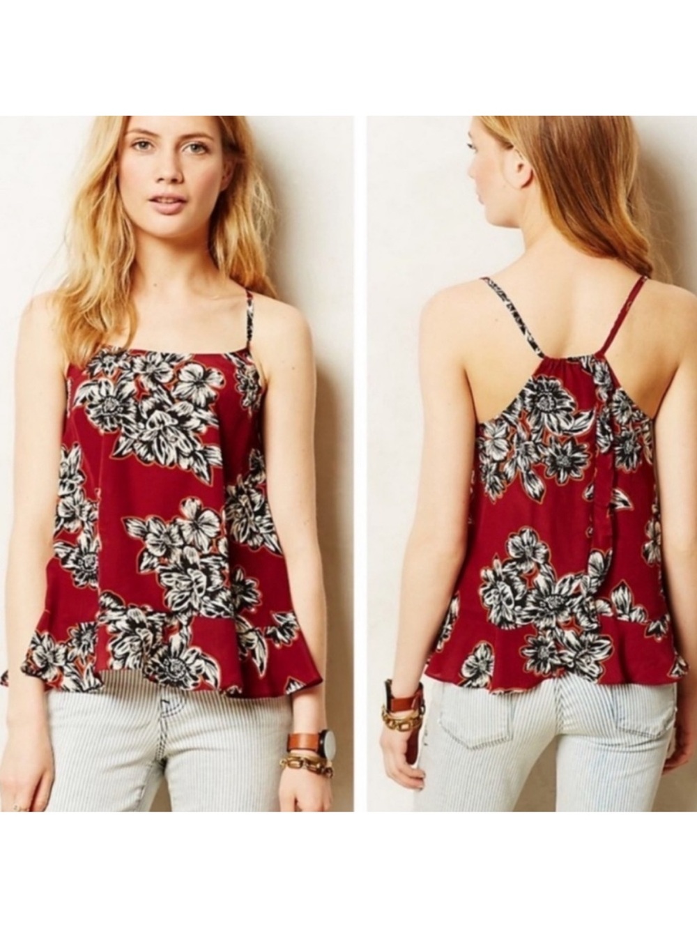 Maeve Maroon Floral Spaghetti-Strap Cami